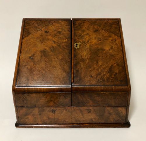 Antique Victorian Walnut Desktop Stationery Cabinet