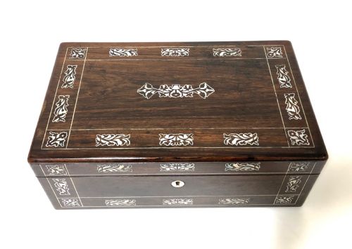 Antique Rosewood and Mother of Pearl Writing Slope Box