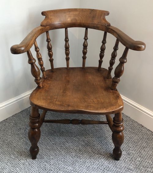 Antique Elm and Beech Smokers Bow Captains Chair