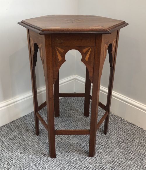 Antique Arts and Crafts Hexagonal Moorish Style Inlaid Side Table