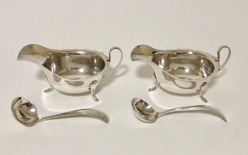 fig 2. Pair of Solid Sterling Silver Sauce Boats and Ladles in Fitted Case