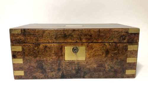 fig 1. Superb Antique Victorian Burr Oak Writing Slope Box with Bramah Lock