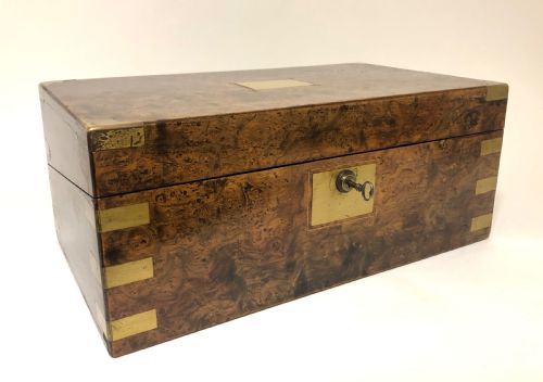 fig 2. Superb Antique Victorian Burr Oak Writing Slope Box with Bramah Lock