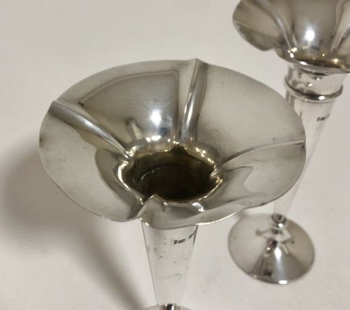 fig 1. Pair of Antique Solid Sterling Trumpet Vases