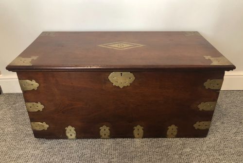 Antique Anglo Indian Brass Bound Teak Chest