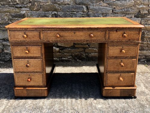 Antique Oak Pedestal Writing Desk