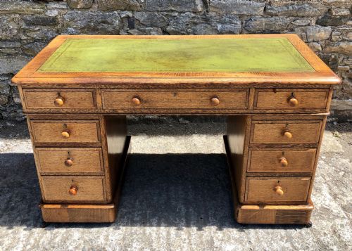 fig 1. Antique Oak Pedestal Writing Desk