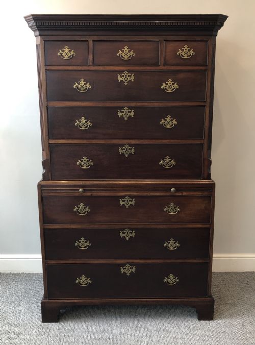 Antique Georgian Mahogany Chest on Chest with Brushing Slide
