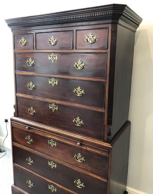 fig 1. Antique Georgian Mahogany Chest on Chest with Brushing Slide
