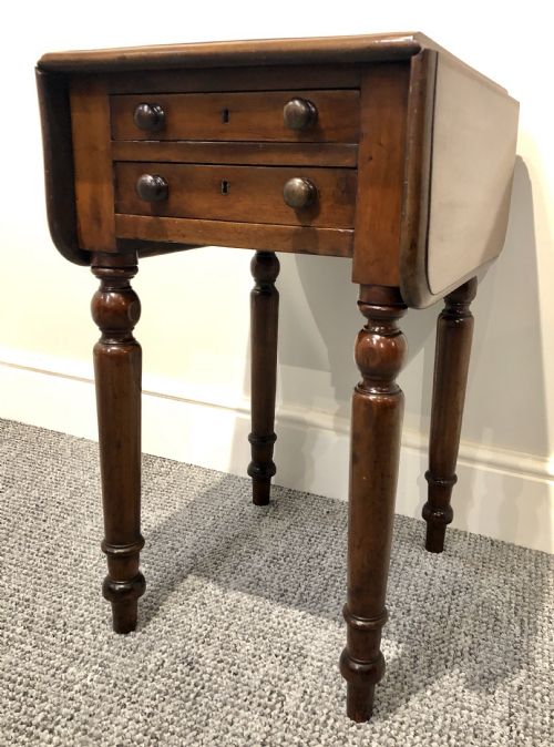 Small Antique Victorian Two Drawer Drop Flap Work Table