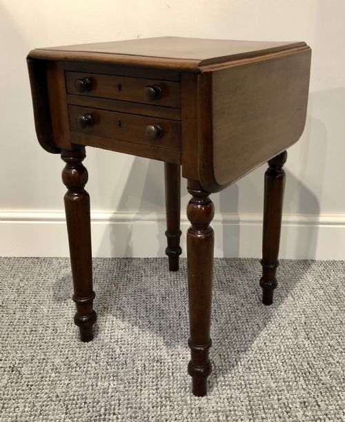 fig 2. Small Antique Victorian Two Drawer Drop Flap Work Table