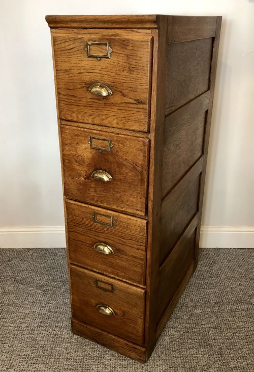 fig 1. Antique Oak Four Drawer Filing Cabinet