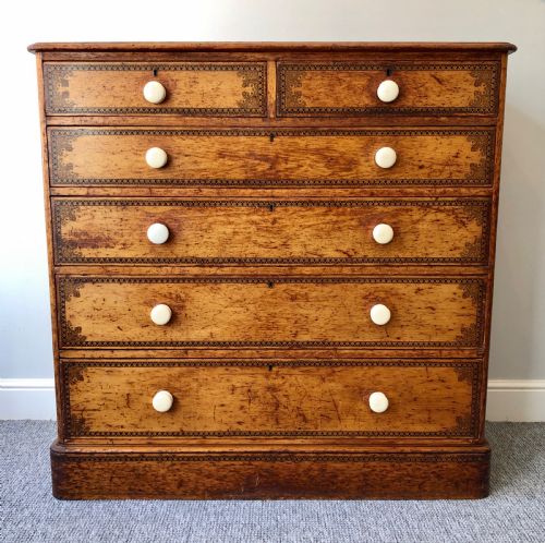 Large Victorian Pine Chest of Drawers with Original Painted Decoration