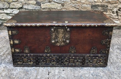 Antique Zanzibar Padouk Wood Studded Dowry Chest