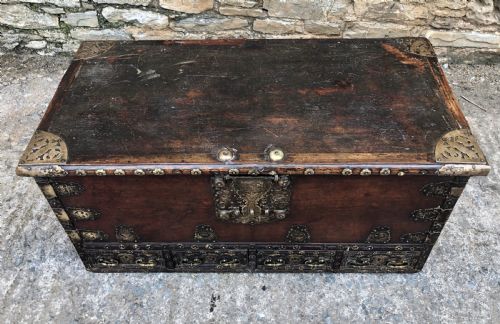 fig 1. Antique Zanzibar Padouk Wood Studded Dowry Chest