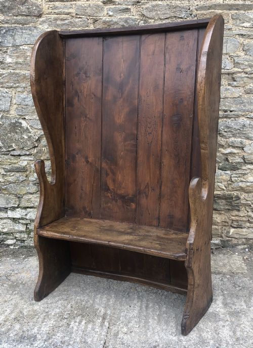Antique Oak and Pine High Back Westcountry Tavern Settle