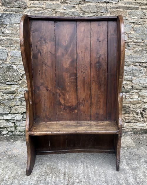 fig 1. Antique Oak and Pine High Back Westcountry Tavern Settle