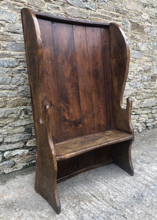 fig 2. Antique Oak and Pine High Back Westcountry Tavern Settle