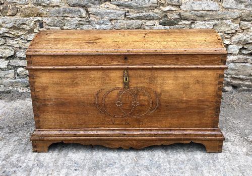 Large Antique Dutch Dome Top Oak Trunk