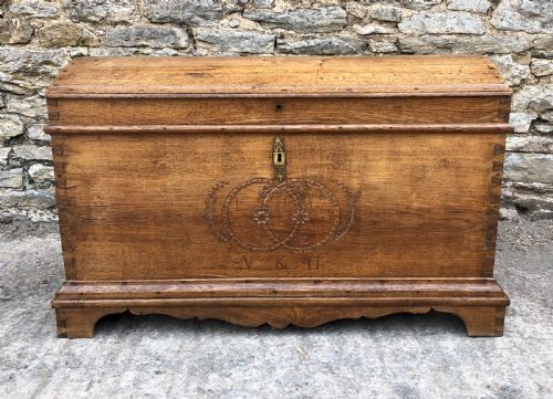 fig 1. Large Antique Dutch Dome Top Oak Trunk