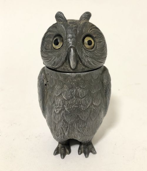 Antique Victorian Novelty Spelter Owl Inkwell