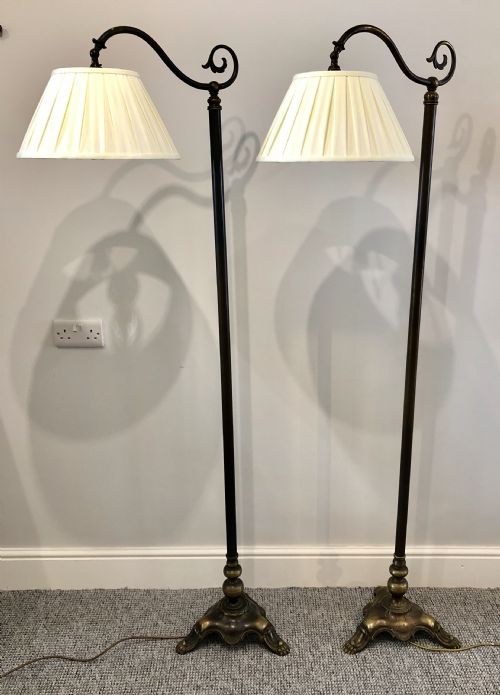 Pair of Antique Brass Metal Reading Lamps