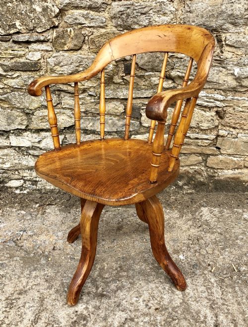 fig 2. Antique Edwardian Oak Swivel Desk Chair 