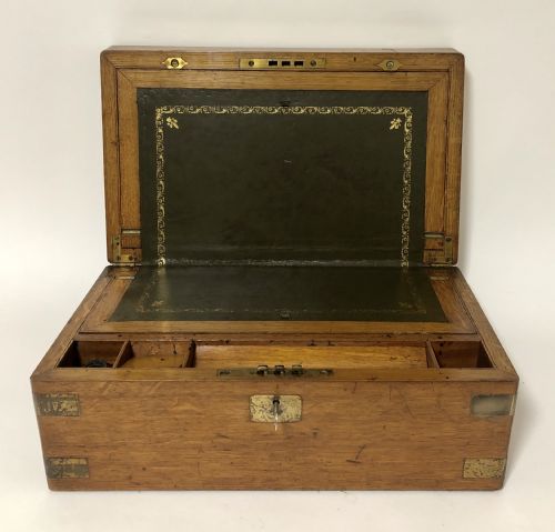 Antique Victorian Oak and Brass Bound Writing Slope