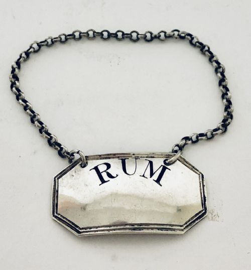 Georgian Solid Silver Rum Decanter Bottle Label
