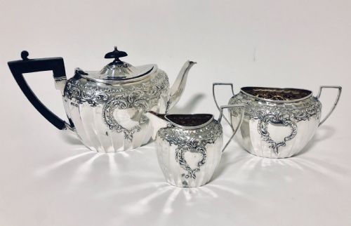 Quality Antique 3 Piece Solid Silver Tea Set