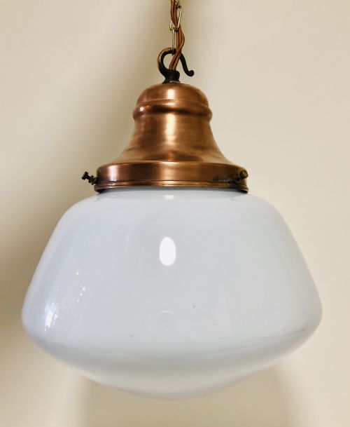 Antique Opaline Pendant Light with Copper Gallery