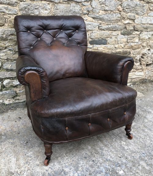 Antique Victorian English Leather Library Chair