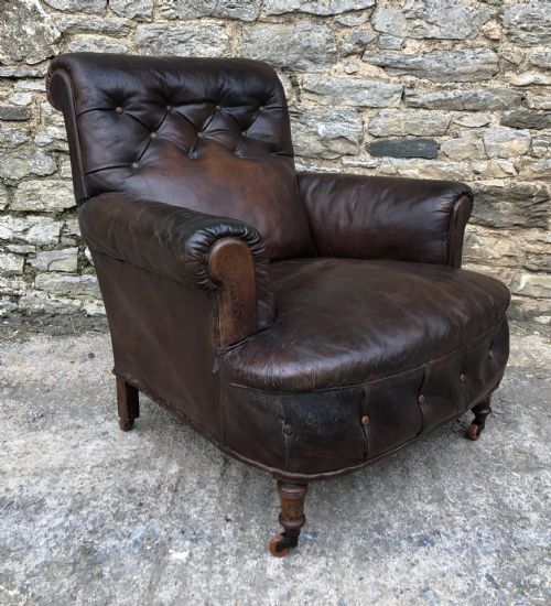 fig 1. Antique Victorian English Leather Library Chair
