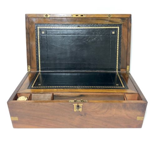 Antique Victorian Brass Bound Writing Slope Box with Key