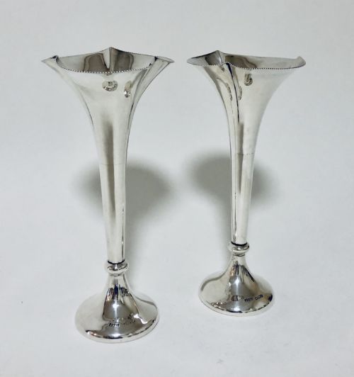 fig 1. Pair of Antique Solid Silver Trumpet Vases