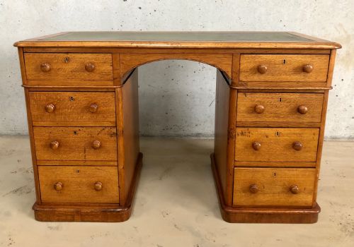 Antique Victorian Oak Pedestal Writing Desk