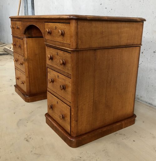 fig 1. Antique Victorian Oak Pedestal Writing Desk
