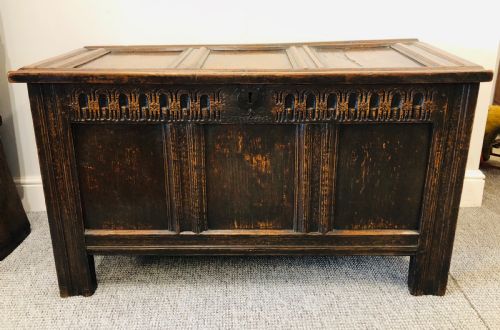 fig 1. Antique 18th Century Oak Panelled Coffer