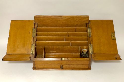 Antique Oak Desktop Stationery Cabinet