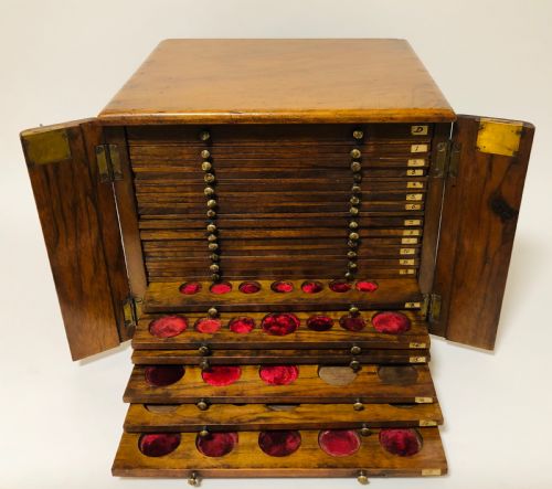 Antique Victorian Walnut Coin Collectors Cabinet