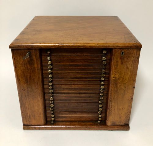 fig 1. Antique Victorian Walnut Coin Collectors Cabinet