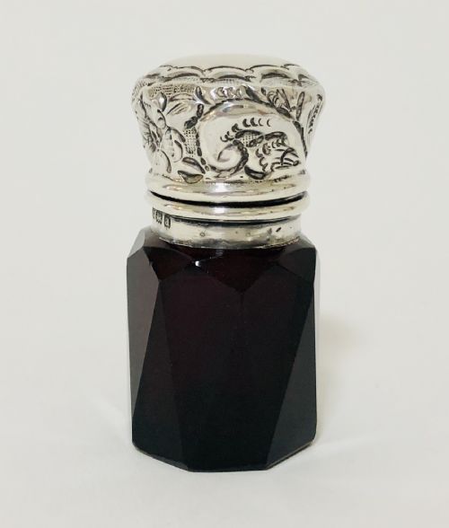 Victorian Ruby Red Cut Glass Scent Bottle with Silver Top