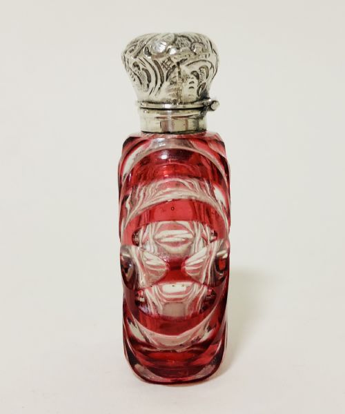 fig 1. Victorian Ruby Red Glass Overlay Scent Bottle with Silver Top