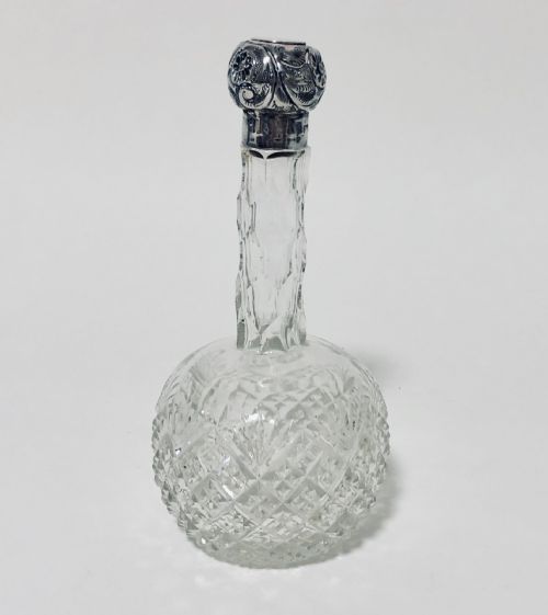 Victorian Cut Glass Scent Bottle with Silver Top