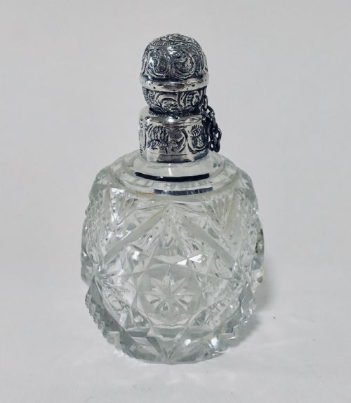Victorian Cut Glass Scent Bottle with Silver Top