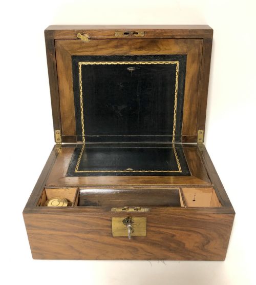 Victorian Walnut Writing Slope Box with Key