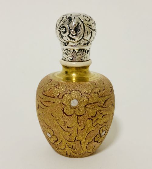 Victorian Ceramic Scent Bottle with Solid Silver Top by Taylor Tunnicliffe Co