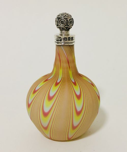 Antique Marbled Glass Scent Bottle with Solid Silver Top