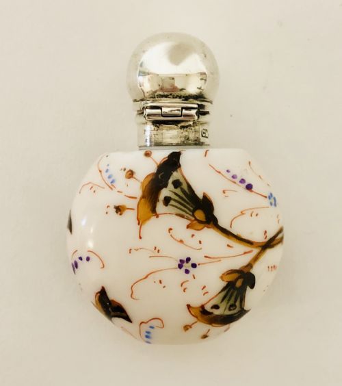 fig 1. Victorian Painted Porcelain Scent Bottle with Solid Silver Top