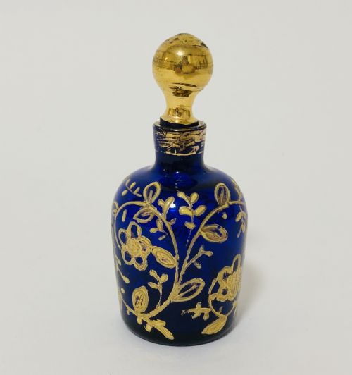 Antique Blue Bohemian Glass Scent Bottle